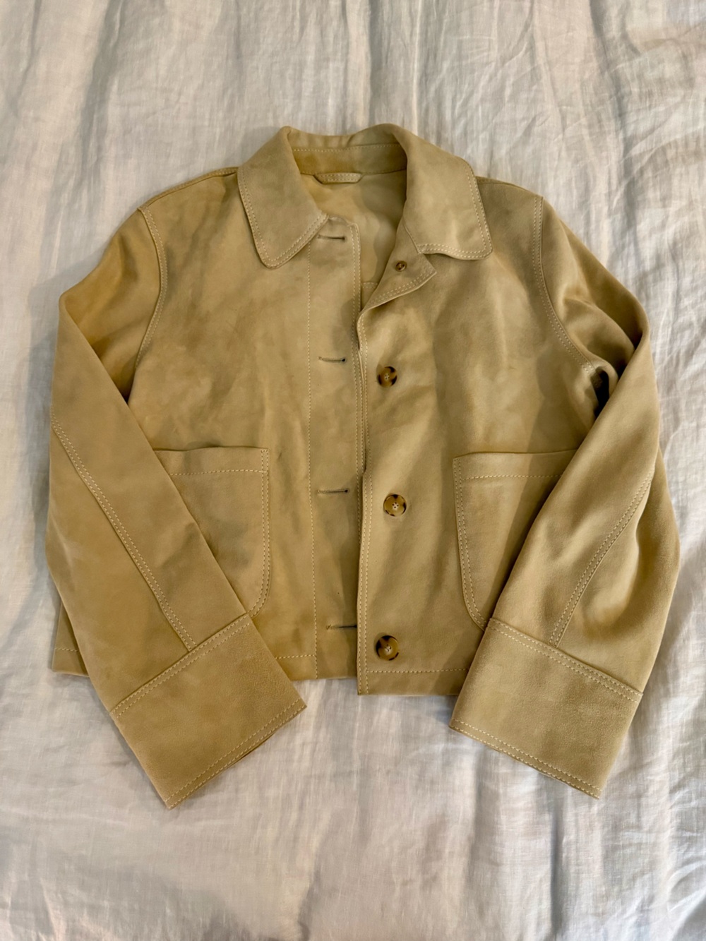 ZARA Genuine Suede Button-Front Jacket in Beige